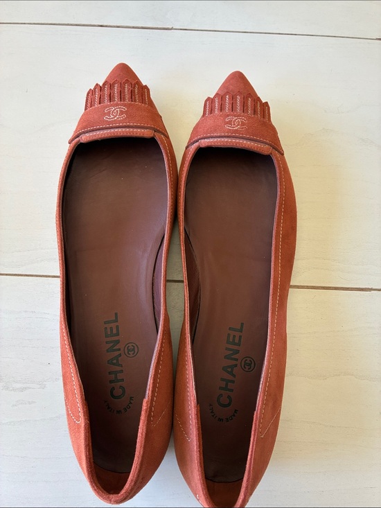 CHANEL Shoes - CHANEL Rust Suede Pointed-Toe Flats with Fringe Trim